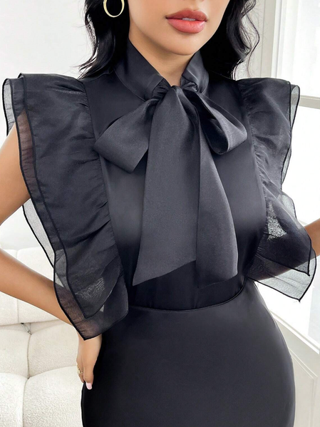 Elegant Plain Bow Peplum Tie Neck Blouse, Black, Blouses and Shirts
Elegant Plain Bow Peplum Tie Neck Blouse, Black, Blouses and Shirts
