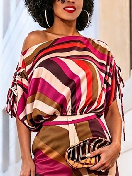 Vacation Geometric Printing Drawstring One Shoulder Blouse, Fuchsia, Blouses and Shirts
Vacation Geometric Printing Drawstring One Shoulder Blouse, Fuchsia, Blouses and Shirts