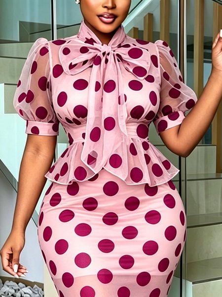 Elegant Polka Dots Printing Tie Neck Puff Sleeve Blouse, Pink, Blouses and Shirts
Elegant Polka Dots Printing Tie Neck Puff Sleeve Blouse, Pink, Blouses and Shirts