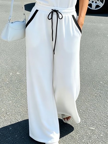 Casual Color Block Straight Pants, Black-white, Pants
Casual Color Block Straight Pants, Black-white, Pants