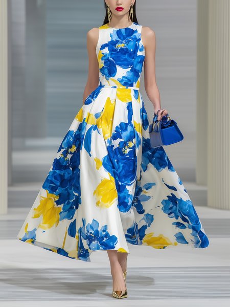 Elegant Floral Printing Crew Neck Maxi Dress, Blue, Cocktail Dresses
Elegant Floral Printing Crew Neck Maxi Dress, Blue, Cocktail Dresses