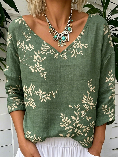 Vintage Botanical Pattern V Neck Long Sleeve T-shirt, Green, T-shirts
Vintage Botanical Pattern V Neck Long Sleeve T-shirt, Green, T-shirts