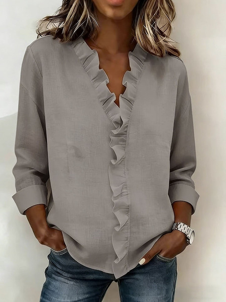 V Neck Long Sleeve Plain Regular Regular Fit Shirt For Women, Gray, Shirts
V Neck Long Sleeve Plain Regular Regular Fit Shirt For Women, Gray, Shirts
