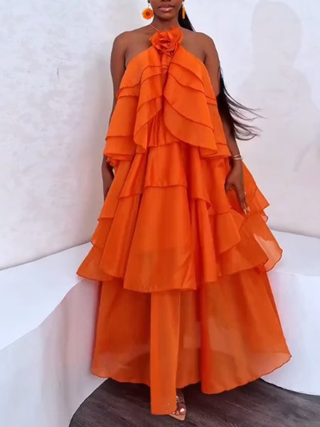 Elegant Plain 3D Floral Tie Neck Maxi Dress, Orange, Cocktail Dresses
Elegant Plain 3D Floral Tie Neck Maxi Dress, Orange, Cocktail Dresses