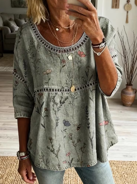 Crew Neck Half Sleeve Floral Printing Regular Micro-Elasticity Loose Blouse For Women, Green, Blouses
Crew Neck Half Sleeve Floral Printing Regular Micro-Elasticity Loose Blouse For Women, Green, Blouses