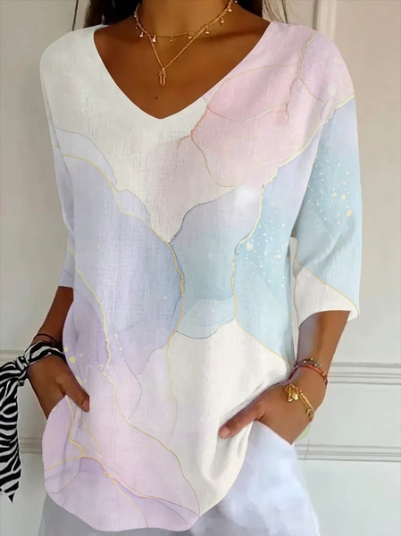 Casual Abstract V Neck Three Quarter Sleeve T-shirt, As picture, T-shirts
Casual Abstract V Neck Three Quarter Sleeve T-shirt, As picture, T-shirts