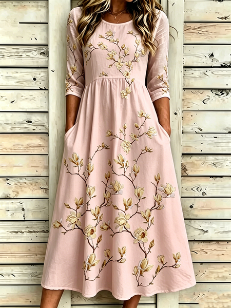 Women Floral Summer Dress Half Sleeve A-Line Dress, Pink, Dresses
Women Floral Summer Dress Half Sleeve A-Line Dress, Pink, Dresses