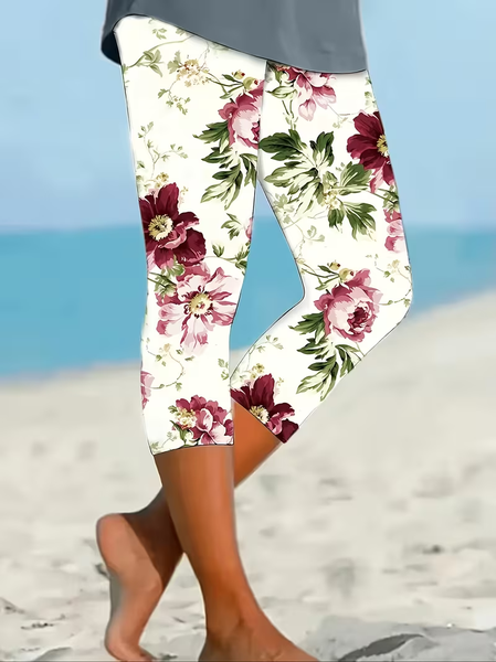 Women Floral Capris Elastic Waist Pants Casual Summer Trousers, White, Leggings
Women Floral Capris Elastic Waist Pants Casual Summer Trousers, White, Leggings
