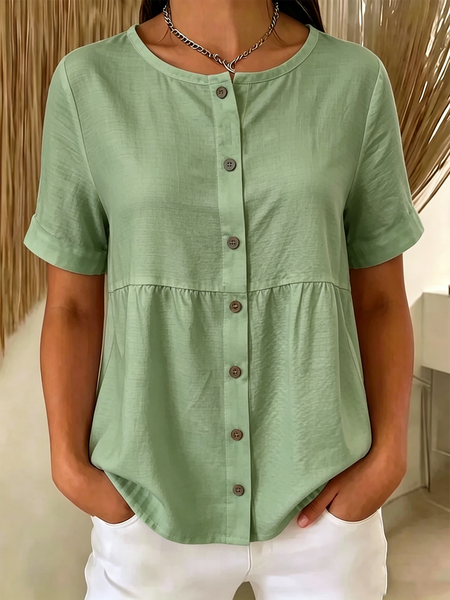 Crew Neck Short Sleeve Plain Regular Loose Shirt For Women, Green, Shirts
Crew Neck Short Sleeve Plain Regular Loose Shirt For Women, Green, Shirts