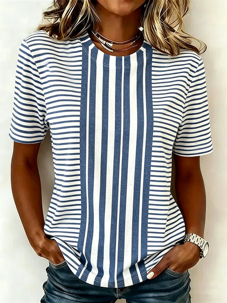 Casual Striped Crew Neck Short Sleeve T-shirt, Blue, T-shirts
Casual Striped Crew Neck Short Sleeve T-shirt, Blue, T-shirts