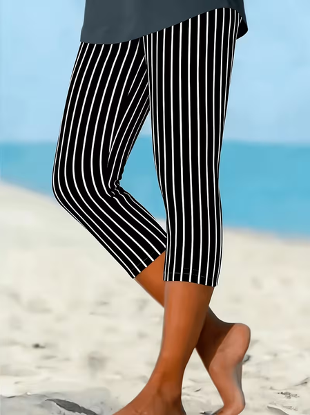 Women Striped Capris Elastic Waist Pants Casual Summer Trousers, Black, Leggings
Women Striped Capris Elastic Waist Pants Casual Summer Trousers, Black, Leggings