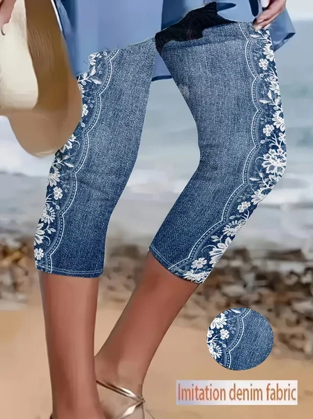 Women Floral Capris Elastic Waist Pants Casual Summer Trousers, Blue, Leggings
Women Floral Capris Elastic Waist Pants Casual Summer Trousers, Blue, Leggings
