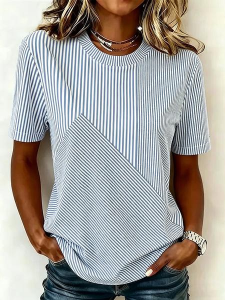 Casual Striped Crew Neck Short Sleeve T-shirt, Blue, T-shirts
Casual Striped Crew Neck Short Sleeve T-shirt, Blue, T-shirts