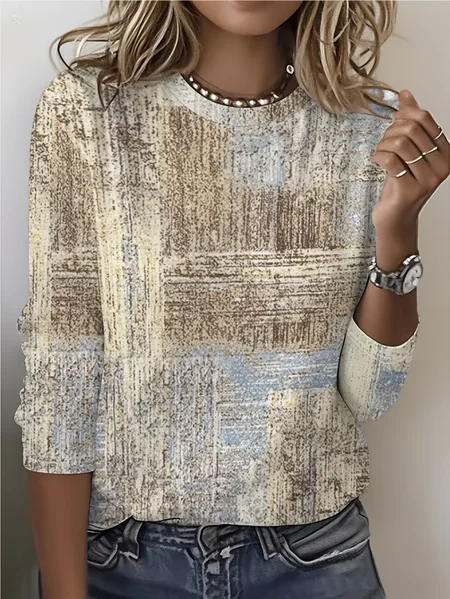 Casual Abstract Crew Neck Long Sleeve T-shirt, As picture, T-shirts
Casual Abstract Crew Neck Long Sleeve T-shirt, As picture, T-shirts
