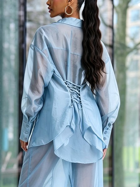 Urban Plain Lace-up Shirt Collar Shirt, Blue, Blouses and Shirts
Urban Plain Lace-up Shirt Collar Shirt, Blue, Blouses and Shirts
