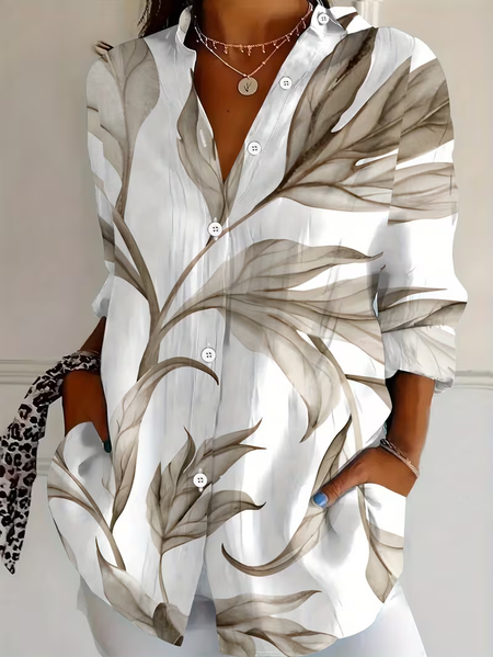 Shirt Collar Regular Sleeve Long Sleeve Plants Buckle Regular Loose Button Up Shirt Shirt For Women, White, Shirts
Shirt Collar Regular Sleeve Long Sleeve Plants Buckle Regular Loose Button Up Shirt Shirt For Women, White, Shirts