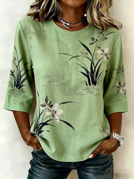 Crew Neck Half Sleeve Floral Printing Regular Micro-Elasticity Regular Fit Blouse For Women, Green, Blouses
Crew Neck Half Sleeve Floral Printing Regular Micro-Elasticity Regular Fit Blouse For Women, Green, Blouses