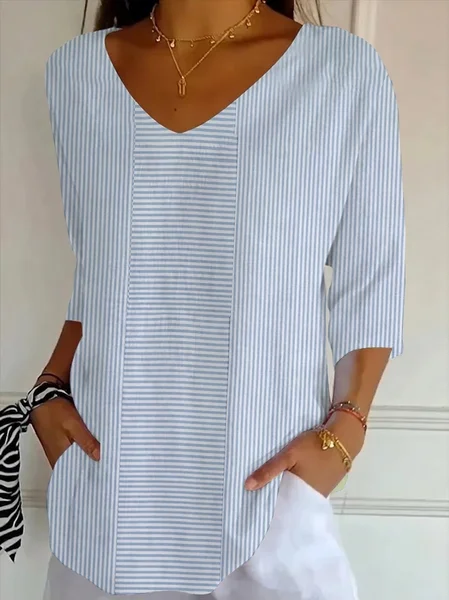 Women Striped Three Quarter Sleeve Tee T-shirt V Neck Printing Casual Graphic Tee Spring/Fall Top, Blue, T-Shirts
Women Striped Three Quarter Sleeve Tee T-shirt V Neck Printing Casual Graphic Tee Spring/Fall Top, Blue, T-Shirts