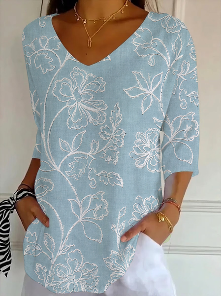 Women Floral Three Quarter Sleeve Tee T-shirt V Neck Printing Casual Graphic Tee Spring/Fall Top, Blue, T-Shirts
Women Floral Three Quarter Sleeve Tee T-shirt V Neck Printing Casual Graphic Tee Spring/Fall Top, Blue, T-Shirts