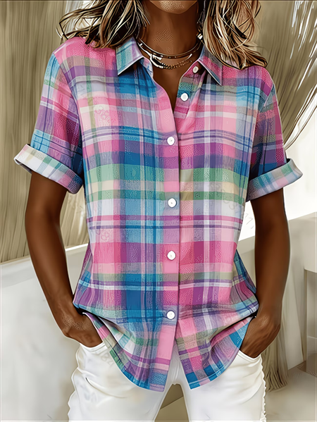 Women Plaid Shirt Collar Short Sleeve Shirt Printing Casual Daily Summer Top, As picture, Shirts
Women Plaid Shirt Collar Short Sleeve Shirt Printing Casual Daily Summer Top, As picture, Shirts