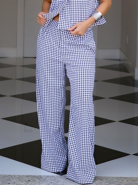 Casual Plaid Straight Pants, Blue, Pants
Casual Plaid Straight Pants, Blue, Pants