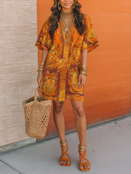 Vacation Abstract Graphic Printing V Neck Mini Dress, Orange, Mini Dresses
Vacation Abstract Graphic Printing V Neck Mini Dress, Orange, Mini Dresses