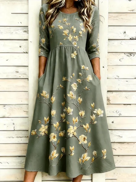 Women Floral Summer Dress Half Sleeve A-Line Dress, Green, Dresses
Women Floral Summer Dress Half Sleeve A-Line Dress, Green, Dresses