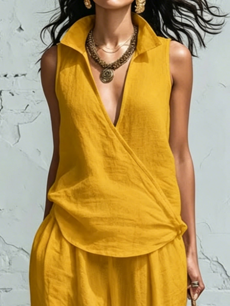 Cotton And Linen Casual Plain Shawl Collar Blouse, Yellow, Blouses and Shirts
Cotton And Linen Casual Plain Shawl Collar Blouse, Yellow, Blouses and Shirts