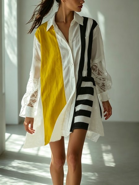 Urban Striped Split Joint Printing Shirt Collar Mini Dress, White-yellow, Mini Dresses
Urban Striped Split Joint Printing Shirt Collar Mini Dress, White-yellow, Mini Dresses