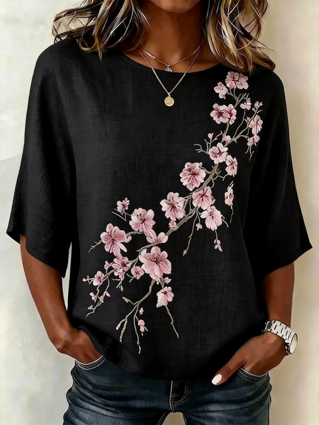 Crew Neck Half Sleeve Floral Lightweight Loose Shirt For Women, Black, Blouses
Crew Neck Half Sleeve Floral Lightweight Loose Shirt For Women, Black, Blouses