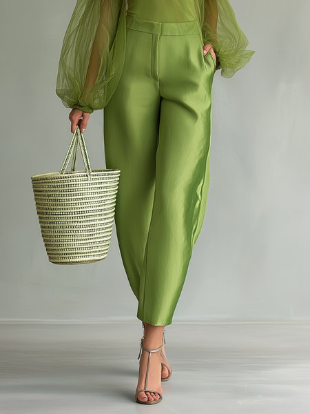 Elegant Plain Straight Pants, Green, Pants
Elegant Plain Straight Pants, Green, Pants