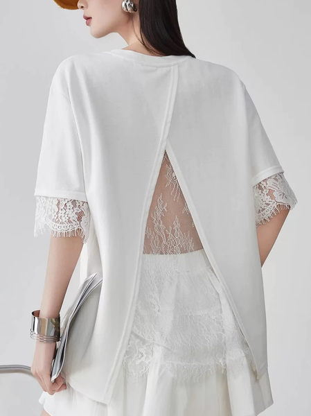 Cotton Casual Plain Lace T-shirt, White, Tees
Cotton Casual Plain Lace T-shirt, White, Tees