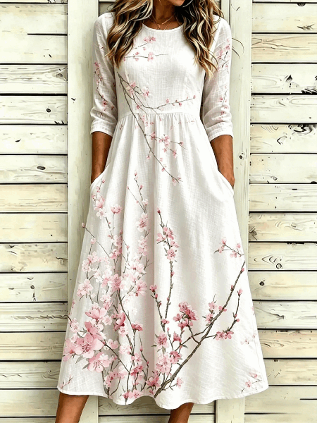 Women Floral Summer Dress Half Sleeve A-Line Dress, White, Dresses
Women Floral Summer Dress Half Sleeve A-Line Dress, White, Dresses