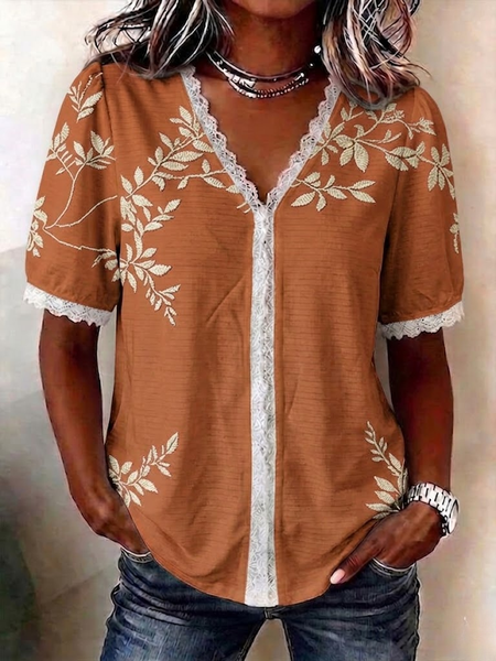 V Neck Short Sleeve Botanical Pattern Regular Regular Fit Blouse For Women, Orange, Blouses
V Neck Short Sleeve Botanical Pattern Regular Regular Fit Blouse For Women, Orange, Blouses