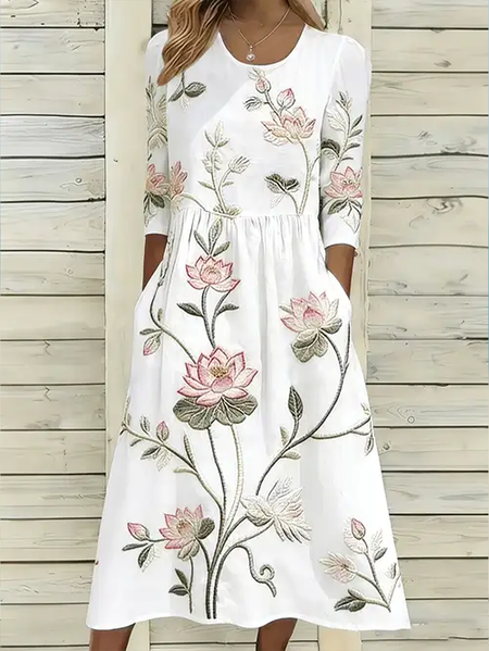 Women Floral Half Sleeve Crew Neck Printing Dress Daily Casual Maxi H-Line Summer Dress, White, Casual Dresses
Women Floral Half Sleeve Crew Neck Printing Dress Daily Casual Maxi H-Line Summer Dress, White, Casual Dresses