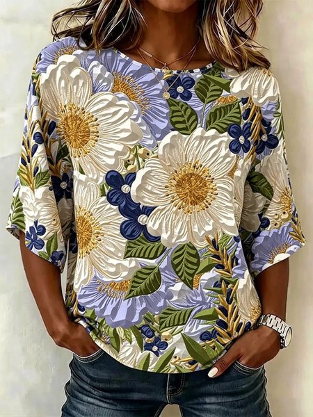 Crew Neck Half Sleeve Floral Regular Loose Blouse For Women, Multicolor, Blouses
Crew Neck Half Sleeve Floral Regular Loose Blouse For Women, Multicolor, Blouses