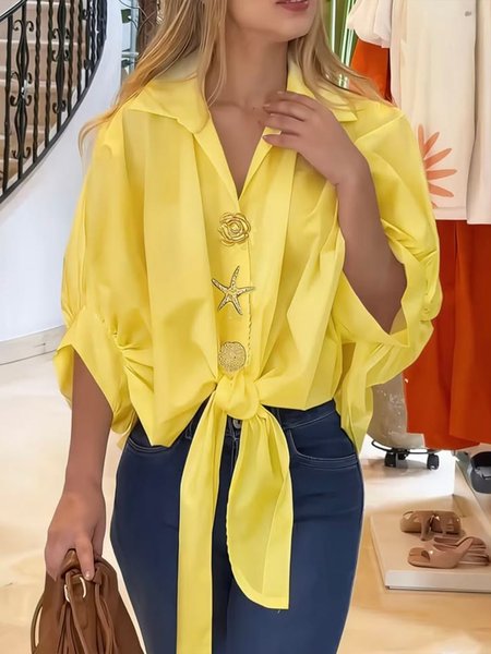 Casual Plain Buttoned Shawl Collar Shirt, Yellow, Blouses and Shirts
Casual Plain Buttoned Shawl Collar Shirt, Yellow, Blouses and Shirts