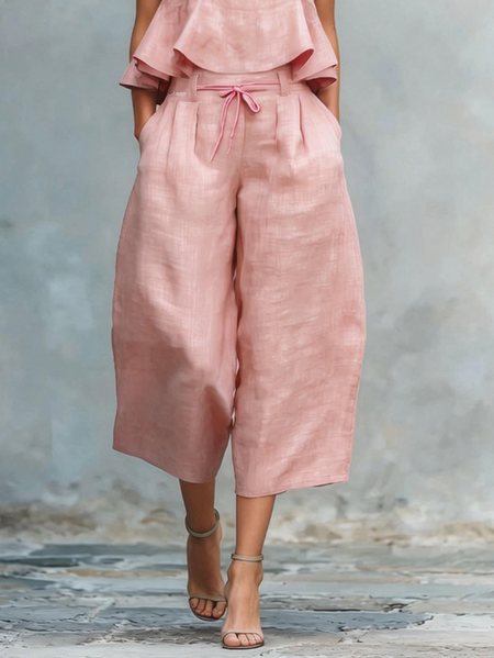 Plus Size Casual Plain Lace-up Wide Leg Pants, Pink, Plus Pants
Plus Size Casual Plain Lace-up Wide Leg Pants, Pink, Plus Pants
