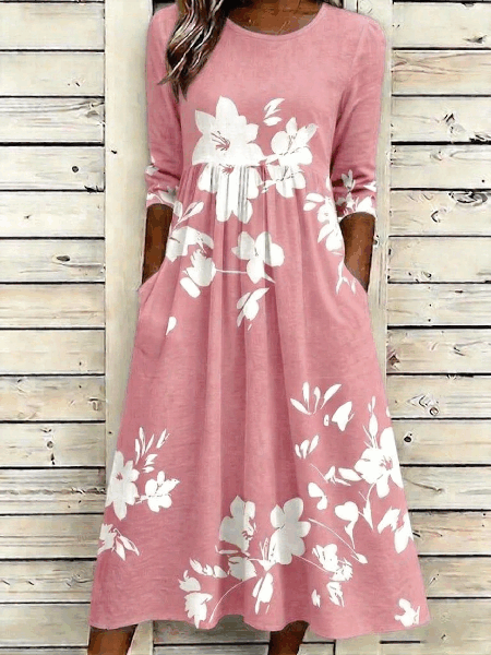 Women Floral Summer Dress Crew Neck Half Sleeve H-Line Dress, Pink, Dresses
Women Floral Summer Dress Crew Neck Half Sleeve H-Line Dress, Pink, Dresses