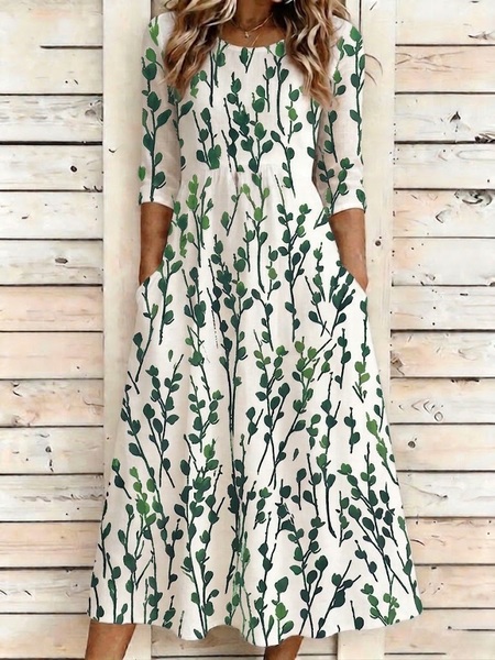 Women Leaf Summer Dress Crew Neck Half Sleeve H-Line Dress, Green, Dresses
Women Leaf Summer Dress Crew Neck Half Sleeve H-Line Dress, Green, Dresses