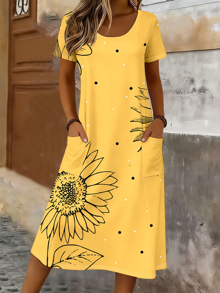 Women Floral Summer Printing Dress Crew Neck Short Sleeve T-Shirt Dress H-Line Dress, Yellow, Dresses
Women Floral Summer Printing Dress Crew Neck Short Sleeve T-Shirt Dress H-Line Dress, Yellow, Dresses