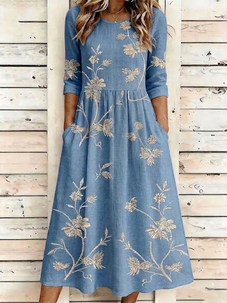 Women Floral Summer Printing Dress Crew Neck Half Sleeve H-Line Dress, Blue, Dresses
Women Floral Summer Printing Dress Crew Neck Half Sleeve H-Line Dress, Blue, Dresses