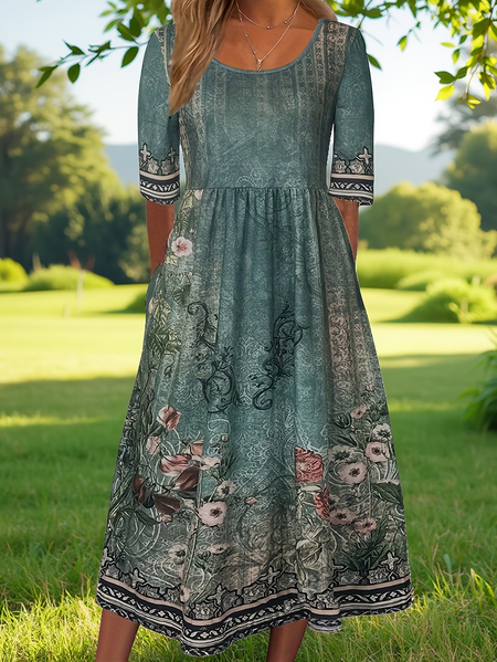 Women Floral Half Sleeve Crew Neck Printing Dress Daily Casual Maxi H-Line Summer Dress, Green, Casual Dresses
Women Floral Half Sleeve Crew Neck Printing Dress Daily Casual Maxi H-Line Summer Dress, Green, Casual Dresses