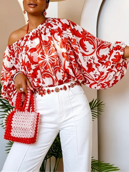 Elegant Ethnic Printing Cold Shoulder Blouse, Red, Blouses and Shirts
Elegant Ethnic Printing Cold Shoulder Blouse, Red, Blouses and Shirts