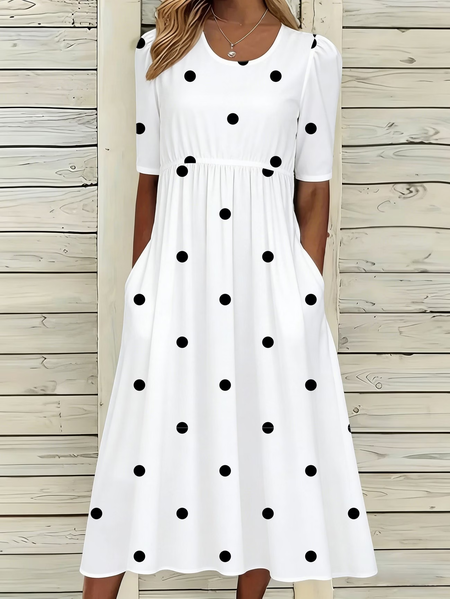 Women Polka Dots Summer Printing Dress Crew Neck Half Sleeve H-Line Dress, White, Dresses
Women Polka Dots Summer Printing Dress Crew Neck Half Sleeve H-Line Dress, White, Dresses