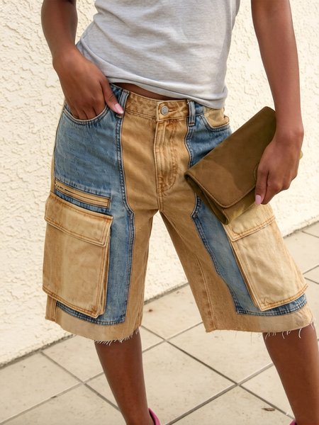 Urban Color Block Buttoned Split Joint Distressing Denim Shorts, Brown, Denim Shorts
Urban Color Block Buttoned Split Joint Distressing Denim Shorts, Brown, Denim Shorts