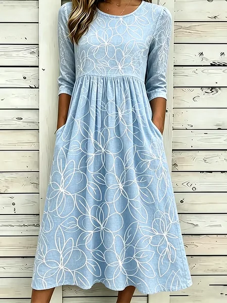 Women Floral Half Sleeve Crew Neck Printing Dress Daily Casual Maxi H-Line Summer Dress, Blue, Casual Dresses
Women Floral Half Sleeve Crew Neck Printing Dress Daily Casual Maxi H-Line Summer Dress, Blue, Casual Dresses