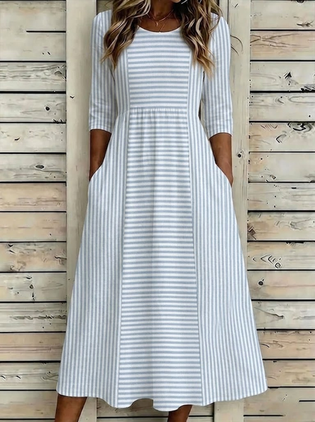 Women Striped Summer Printing Dress Crew Neck Half Sleeve H-Line Dress, Blue, Dresses
Women Striped Summer Printing Dress Crew Neck Half Sleeve H-Line Dress, Blue, Dresses