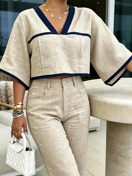 Cotton And Linen Casual Color Block Split Joint V Neck Blouse, As picture, Blouses and Shirts
Cotton And Linen Casual Color Block Split Joint V Neck Blouse, As picture, Blouses and Shirts