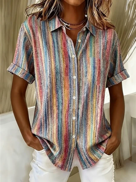Women Abstract Stripes Shirt Collar Short Sleeve Shirt Printing Casual Daily Summer Top, As picture, Shirts
Women Abstract Stripes Shirt Collar Short Sleeve Shirt Printing Casual Daily Summer Top, As picture, Shirts